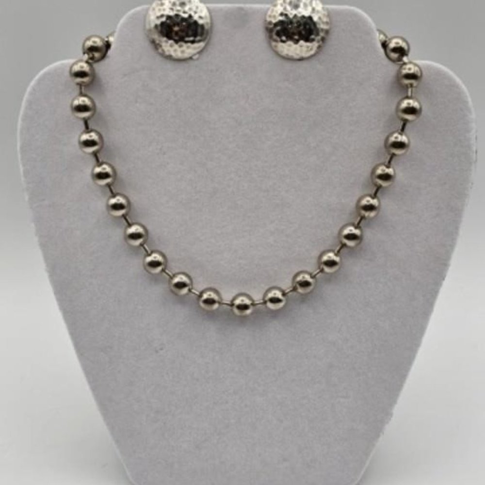 JW2 NECKLACE & EARRINGS Stainless Steel Necklace Silver Earrings Clip on Earring